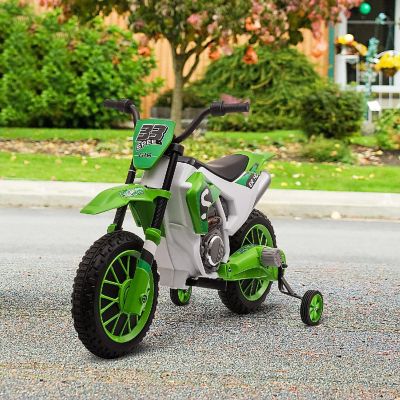 Aosom 12V Kids Motorcycle Dirt Bike Electric Battery Powered Ride On Toy Off road Street Bike with Charging Battery Training Wheels Green Image 2