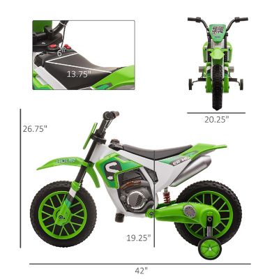 Aosom 12V Kids Motorcycle Dirt Bike Electric Battery Powered Ride On Toy Off road Street Bike with Charging Battery Training Wheels Green Image 3