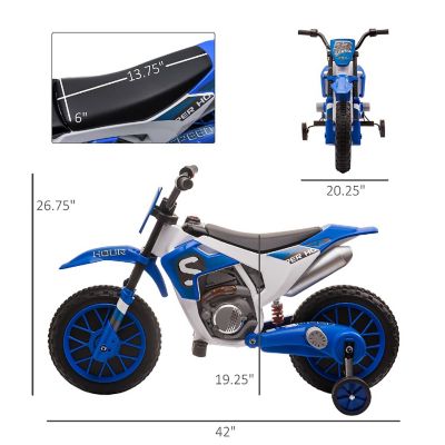 Aosom 12V Motorcycle Dirt Bike Electric Ride On w/ Training Wheels Blue Image 3