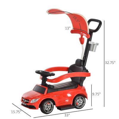 Aosom 3 in 1 Toddler Push Car Ride on W/Sound and Safety Bar 12-36Mo Red Image 2