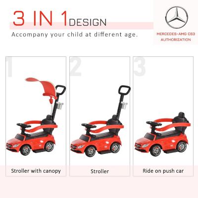 Aosom 3 in 1 Toddler Push Car Ride on W/Sound and Safety Bar 12-36Mo Red Image 3