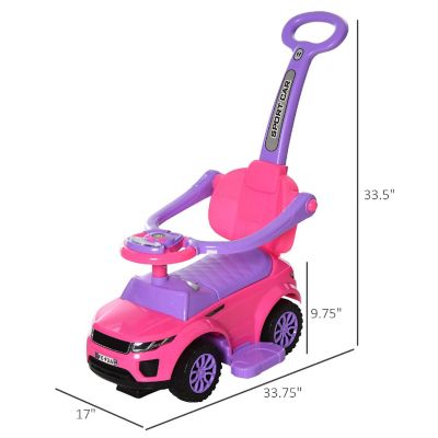 Aosom 3 In 1 Toddler Push Car w/Music Lights and Secure Bar 1-3yr Pink Image 2