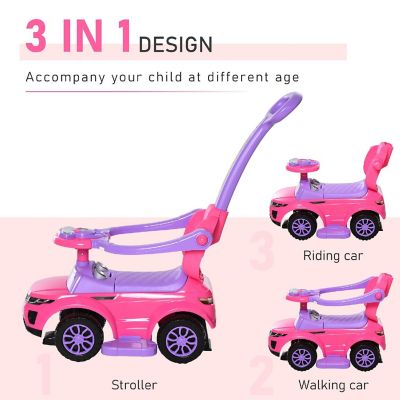 Aosom 3 In 1 Toddler Push Car w/Music Lights and Secure Bar 1-3yr Pink Image 3