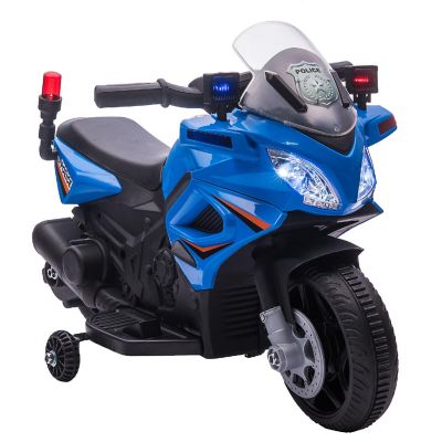 Aosom 6V Police Motorcycle Electric Ride On Dirt Bike Training Wheels 18-36Mo Blue Image 1