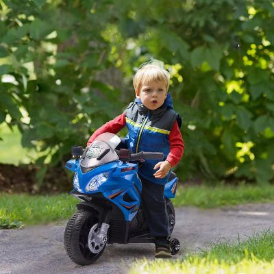 Aosom 6V Police Motorcycle Electric Ride On Dirt Bike Training Wheels 18-36Mo Blue Image 1