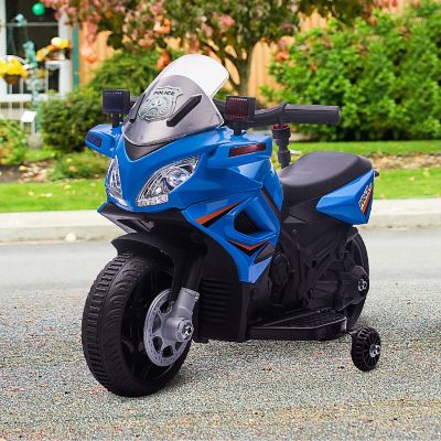 Aosom 6V Police Motorcycle Electric Ride On Dirt Bike Training Wheels 18-36Mo Blue Image 2