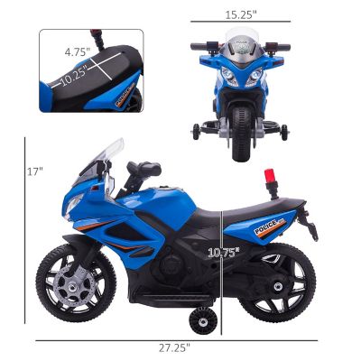 Aosom 6V Police Motorcycle Electric Ride On Dirt Bike Training Wheels 18-36Mo Blue Image 3