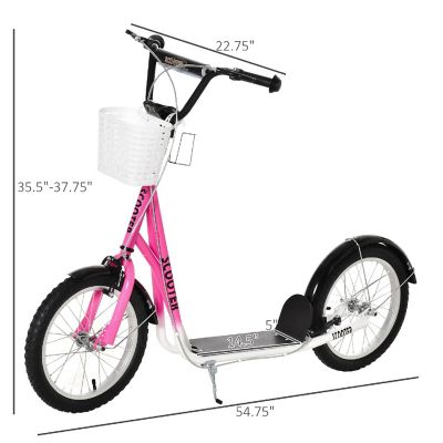 Aosom Kick Scooter w/Double Brakes Basket Cupholder 5-12yr Pink Image 2