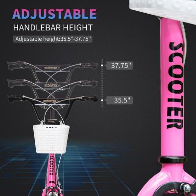 Aosom Kick Scooter w/Double Brakes Basket Cupholder 5-12yr Pink Image 3