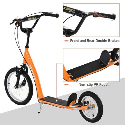 Aosom Kick Scooter w/Front and Rear Dual Brakes 5yr+ Orange Image 3