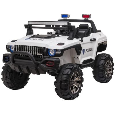 Aosom Kids Ride On Car 12V RC 2 Seater Police Truck Electric Car For Kids with Full LED Lights MP3 Parental Remote Control (White) Image 1