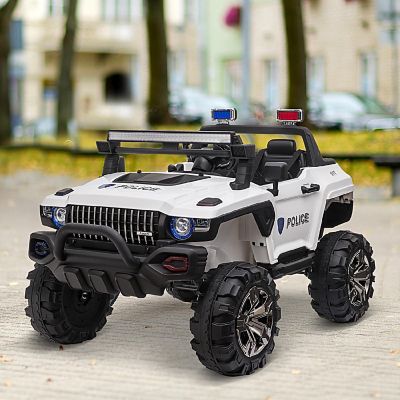 Aosom Kids Ride On Car 12V RC 2 Seater Police Truck Electric Car For Kids with Full LED Lights MP3 Parental Remote Control (White) Image 1