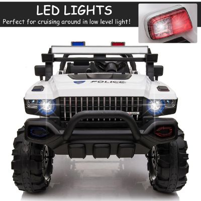 Aosom Kids Ride On Car 12V RC 2 Seater Police Truck Electric Car For Kids with Full LED Lights MP3 Parental Remote Control (White) Image 2