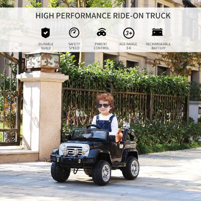 Aosom Kids Ride on Car Off Road Truck with MP3 Connection Working Horn Steering Wheel and Remote Control 12V Motor Black Image 3