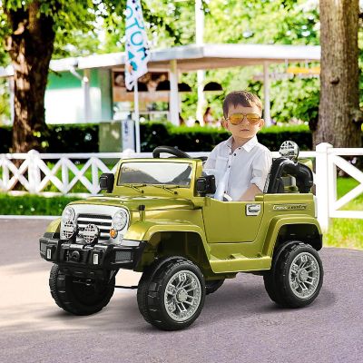 Aosom Kids Ride on Car Off Road Truck with MP3 Connection Working Horn Steering Wheel and Remote Control 12V Motor Green Image 1