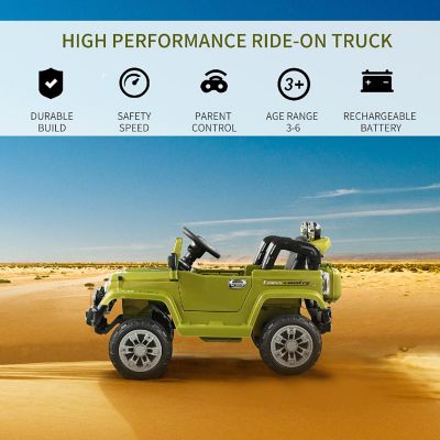 Aosom Kids Ride on Car Off Road Truck with MP3 Connection Working Horn Steering Wheel and Remote Control 12V Motor Green Image 3