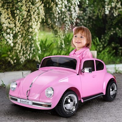 Aosom Licensed Volkswagen Beetle Electric Ride On Car 6V Battery Powered Remote Control 3-6Yrs Pink Image 1