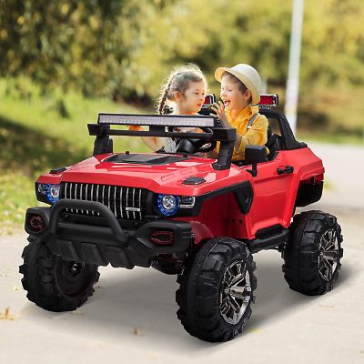 Aosom Ride On 12V Electric RC 2 Seater Police Truck w/Lights and MP3 Parental Remote Control Red Image 1