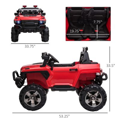 Aosom Ride On 12V Electric RC 2 Seater Police Truck w/Lights and MP3 Parental Remote Control Red Image 2