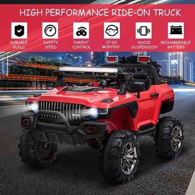 Aosom Ride On 12V Electric RC 2 Seater Police Truck w/Lights and MP3 Parental Remote Control Red Image 3