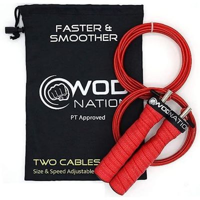 Attack Speed Adjustable Jumping Rope, Unique One Thick and One Light Jump Cable Skipping Workout System, 11 Foot, Red Image 1