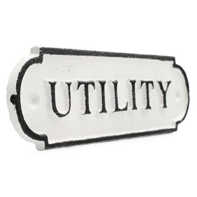 AuldHome Cast Iron Garage / Utility Signs (Set of 2); Black and White Rustic Room Signs Image 2
