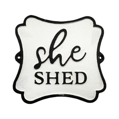 AuldHome Cast Iron She Shed Sign, Black-and-White Decorative Rustic Plaque Image 1