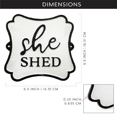 AuldHome Cast Iron She Shed Sign, Black-and-White Decorative Rustic Plaque Image 2