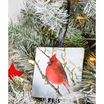 AuldHome Christmas Memorial Cardinal Ornaments (Set of 6); Vintage Tin Style Painted Square Hanging Decorations, 3 Designs Image 1