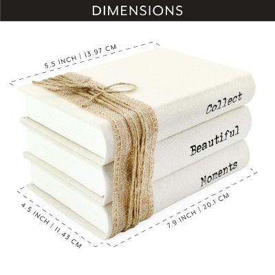 AuldHome Design Faux Book Stack: Collect Beautiful Moments Decorative Book Set with Burlap Ribbon Wrap Image 2