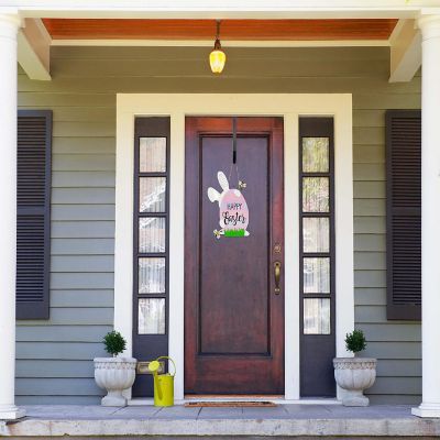 AuldHome Easter Bunny Door Hanger Sign, Spring-Themed 3D Door Decor and Wall Art Image 1