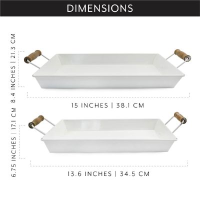 AuldHome Enamelware Rustic Trays (Set of 2, Small & Medium, White); Farmhouse Decor Rectangular Trays with Handles Image 2