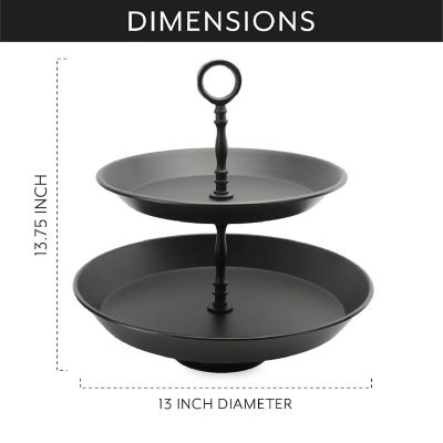AuldHome Enamelware Tiered Tray (Black, 2-Tier); Rustic Vintage Style Decorative Serving Tray Image 2
