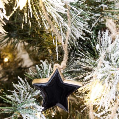 AuldHome Farmhouse Star Ornaments (Black, 12-Pack); Wood with Colored Enamel 2-Inch Mini Star Christmas Decorations, Retro Vintage Enamelware Style Image 2
