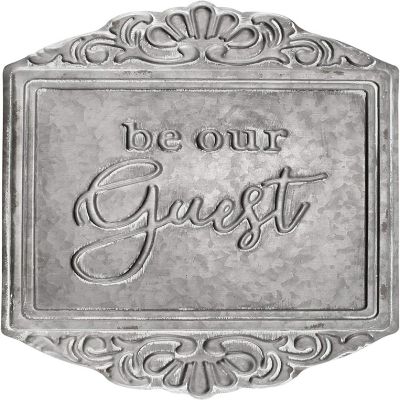 AuldHome Galvanized Steel Rustic Sign: "Be Our Guest", 15 x 11.5 Inch Farmhouse Decorative Wall Decor for Home or Guest Room Image 1