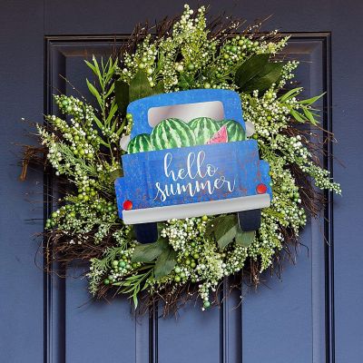 AuldHome Hello Summer Door Sign, Wall Decor Rustic Farmhouse Sign, Pickup Truck Shaped 3D Sign Image 2