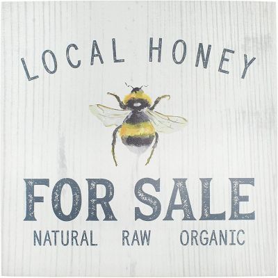 AuldHome Honey Bee Rustic Sign: Honey for Sale, Farmhouse Style Wooden Wall Decor, Bee-Themed Image 1