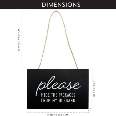 AuldHome Please Hide The Packages from Husband Sign; Funny Hanging Wooden Porch Board Image 2