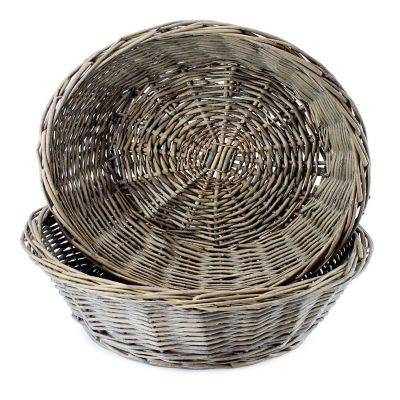 AuldHome Round Bread Baskets (Gray-Washed, 2-Pack), Farmhouse Rustic Woven Wicker Round Basket for Kitchen, Home and Storage Image 1