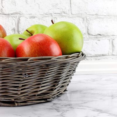 AuldHome Round Bread Baskets (Gray-Washed, 2-Pack), Farmhouse Rustic Woven Wicker Round Basket for Kitchen, Home and Storage Image 1