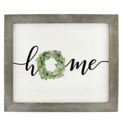 AuldHome Rustic Home Wreath Sign, 10.5 x 12 Inch Farmhouse Style Decorative Wooden Sign Image 1