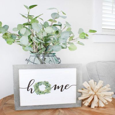 AuldHome Rustic Home Wreath Sign, 10.5 x 12 Inch Farmhouse Style Decorative Wooden Sign Image 1