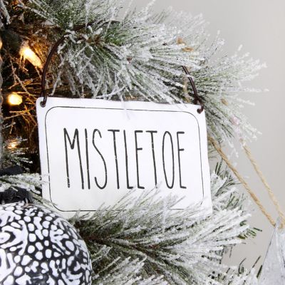 Auldhome Rustic Signs Christmas Ornaments (Set of 6, White); Farmhouse Distressed Enamel Miniature Signs for Holiday Decorations Image 1