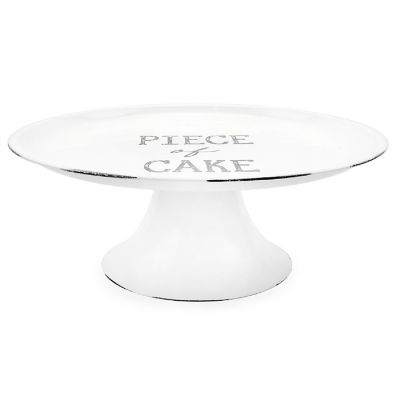 AuldHome Rustic White Cake Stand, Farmhouse Enamelware Round Pedestal Cake Stand, Distressed Vintage Style Image 1