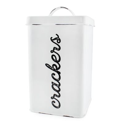 AuldHome Rustic White Cracker Tin; Square Enamelware Classic Cracker Canister Image 1