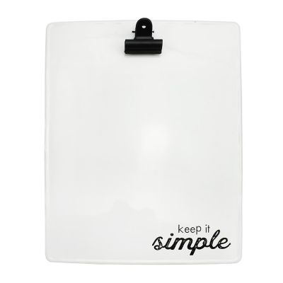 AuldHome Rustic White Metal Clipboard, Enamelware Farmhouse Style Keep it Simple Clipboard Image 1