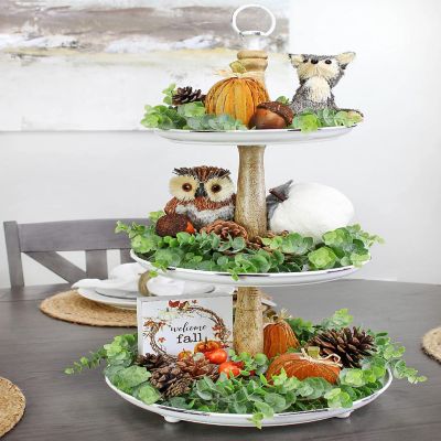 AuldHome Rustic White Tiered Stand (3-Tier Tray, White Distressed Enamel); Decorative Metal Cupcake Tray Tower in Farmhouse Vintage Enamelware Image 1
