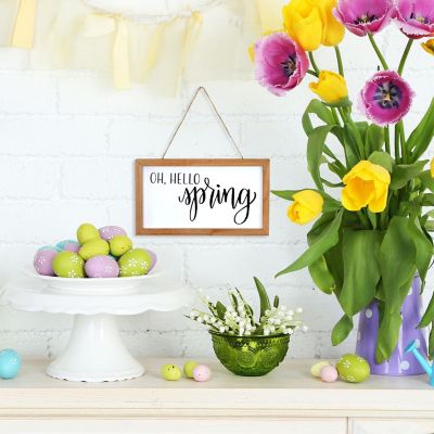 AuldHome Spring Wood Signs (Set of 2); Farmhouse Decor Easter and Spring Door Hanger Seasonal Plaques 10 x 6 Inches Image 1