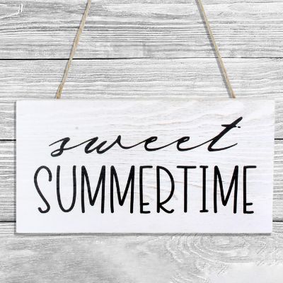 AuldHome Sweet Summertime Wood Sign, Summer Rustic Distressed White Wooden Plaque Image 1