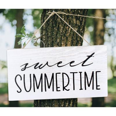 AuldHome Sweet Summertime Wood Sign, Summer Rustic Distressed White Wooden Plaque Image 2